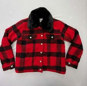 Gap Women's Buffalo Plaid Quilted Lined Jacket with Faux Fur Collar